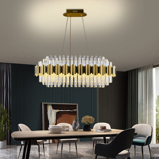 WABON Modern K9 Crystal Chandelier, Luxury Gold Round Pendant Lights Fixture, Three Color Temperatures Tired Adjustable LED Hanging Ceiling Light D 23.6" (United States Only)